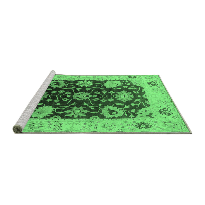 Sideview of Machine Washable Oriental Emerald Green Industrial Area Rugs, wshurb1657emgrn