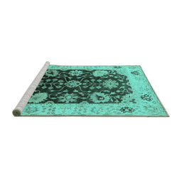 Sideview of Machine Washable Oriental Turquoise Industrial Area Rugs, wshurb1657turq