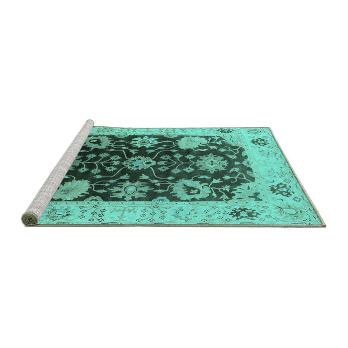 Sideview of Machine Washable Oriental Turquoise Industrial Area Rugs, wshurb1657turq