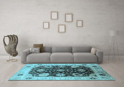 Machine Washable Oriental Light Blue Industrial Rug in a Living Room, wshurb1657lblu