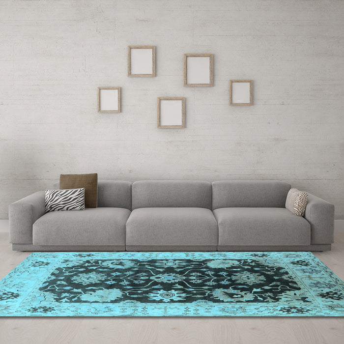 Machine Washable Oriental Light Blue Industrial Rug in a Living Room, wshurb1657lblu