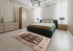 Mid-Century Modern Reddish Brown Oriental Rug in a Bedroom, urb1657