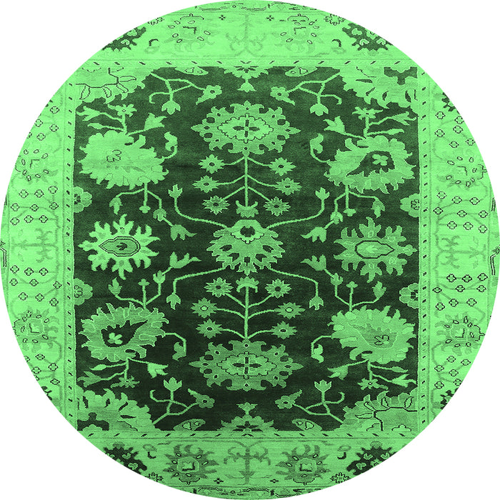 Round Machine Washable Oriental Emerald Green Industrial Area Rugs, wshurb1657emgrn