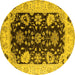 Round Machine Washable Oriental Yellow Industrial Rug, wshurb1658yw