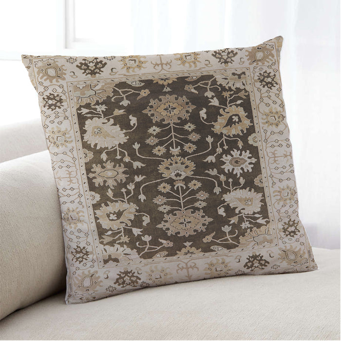 Lifestyle Image of Mid-Century Modern Urban Square Sepia Brown Throw Pillow, 18 inch by 18 inch, pwurb1658