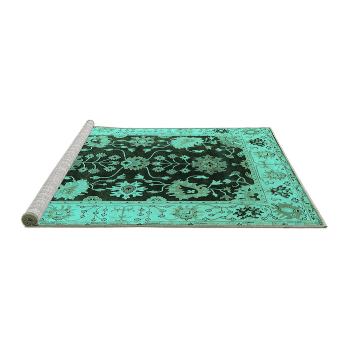 Sideview of Machine Washable Oriental Turquoise Industrial Area Rugs, wshurb1658turq