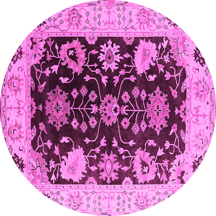 Round Machine Washable Oriental Pink Industrial Rug, wshurb1658pnk