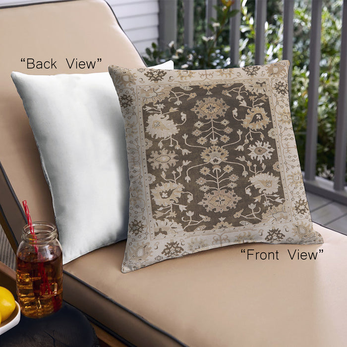 Front View of Mid-Century Modern Urban Square Sepia Brown Throw Pillow, 18 inch by 18 inch, pwurb1658