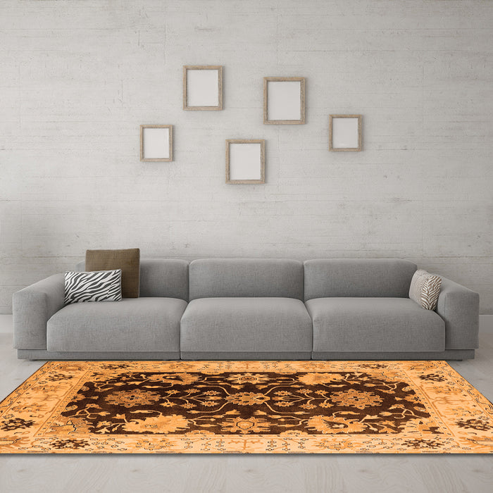 Machine Washable Oriental Orange Industrial Area Rugs in a Living Room, wshurb1658org