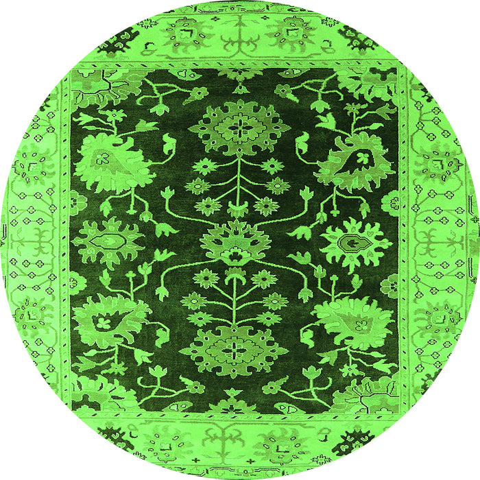 Round Machine Washable Oriental Green Industrial Area Rugs, wshurb1658grn