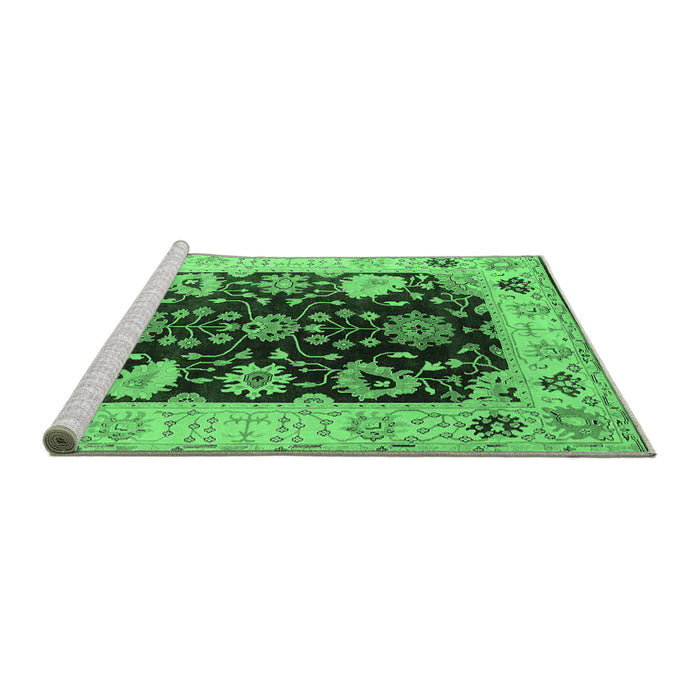 Sideview of Machine Washable Oriental Emerald Green Industrial Area Rugs, wshurb1658emgrn