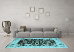 Machine Washable Oriental Light Blue Industrial Rug in a Living Room, wshurb1658lblu