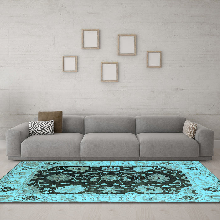 Machine Washable Oriental Light Blue Industrial Rug in a Living Room, wshurb1658lblu