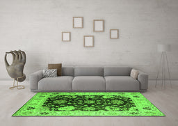 Machine Washable Oriental Green Industrial Area Rugs in a Living Room,, wshurb1658grn