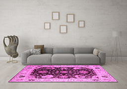 Machine Washable Oriental Pink Industrial Rug in a Living Room, wshurb1658pnk