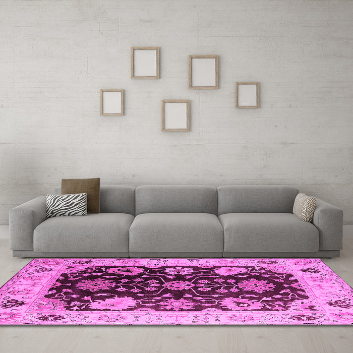 Machine Washable Oriental Pink Industrial Rug in a Living Room, wshurb1658pnk