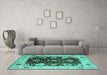 Machine Washable Oriental Turquoise Industrial Area Rugs in a Living Room,, wshurb1658turq