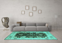 Machine Washable Oriental Turquoise Industrial Rug, wshurb1658turq