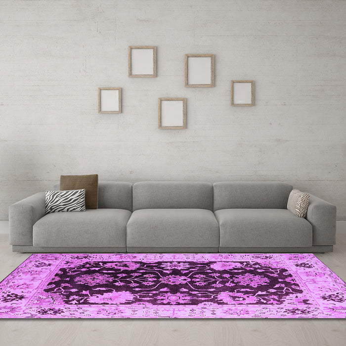 Machine Washable Oriental Purple Industrial Area Rugs in a Living Room, wshurb1658pur