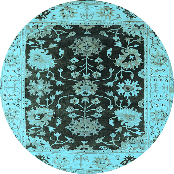 Round Machine Washable Oriental Light Blue Industrial Rug, wshurb1658lblu