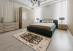 Mid-Century Modern Reddish Brown Oriental Rug in a Bedroom, urb1658