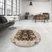 Round Mid-Century Modern Reddish Brown Oriental Rug in a Office, urb1658