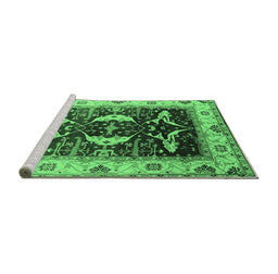 Sideview of Machine Washable Oriental Emerald Green Industrial Area Rugs, wshurb1659emgrn