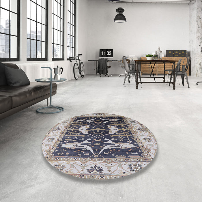 Round Machine Washable Industrial Modern Silver Pink Rug in a Office, wshurb1659