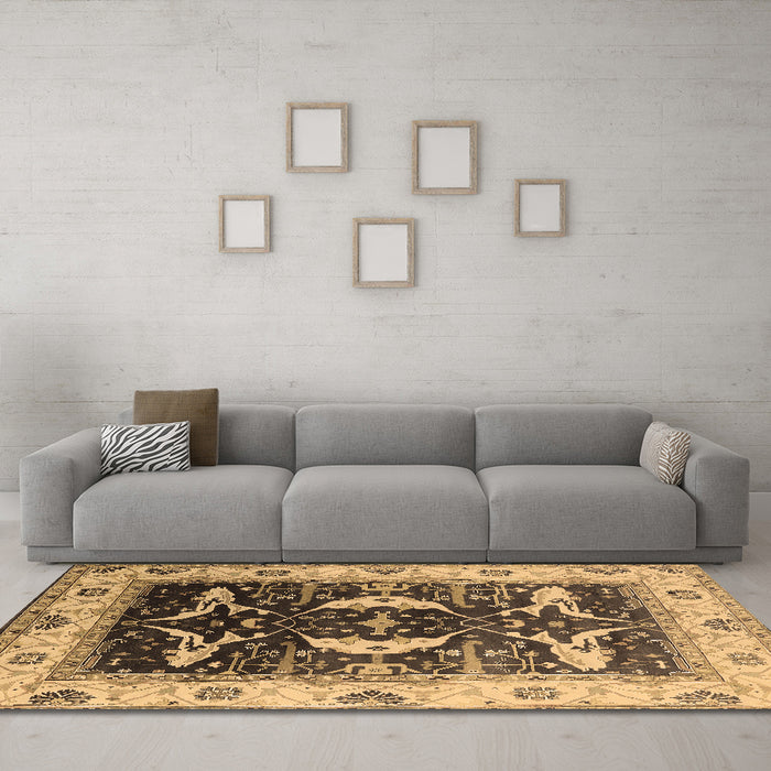 Machine Washable Oriental Brown Industrial Rug in a Living Room,, wshurb1659brn