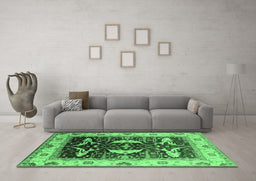 Machine Washable Oriental Emerald Green Industrial Area Rugs in a Living Room,, wshurb1659emgrn