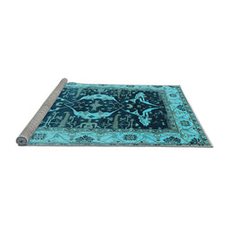 Sideview of Machine Washable Oriental Light Blue Industrial Rug, wshurb1659lblu