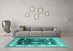 Machine Washable Oriental Turquoise Industrial Area Rugs in a Living Room,, wshurb1659turq