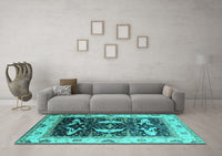 Machine Washable Oriental Turquoise Industrial Rug, wshurb1659turq