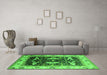 Machine Washable Oriental Green Industrial Area Rugs in a Living Room,, wshurb1659grn