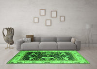 Machine Washable Oriental Green Industrial Rug, wshurb1659grn