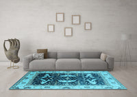 Machine Washable Oriental Light Blue Industrial Rug, wshurb1659lblu