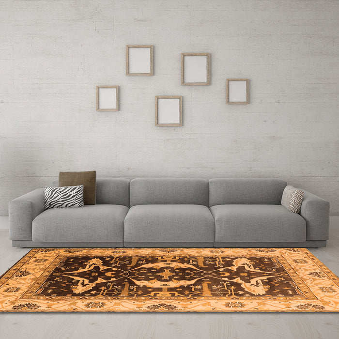 Machine Washable Oriental Orange Industrial Area Rugs in a Living Room, wshurb1659org