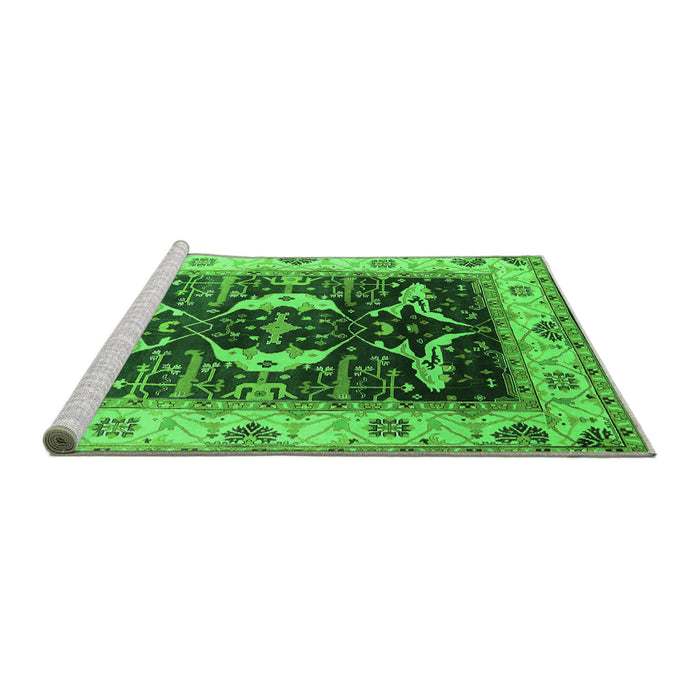 Sideview of Machine Washable Oriental Green Industrial Area Rugs, wshurb1659grn