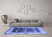 Machine Washable Oriental Blue Industrial Rug, wshurb1659blu