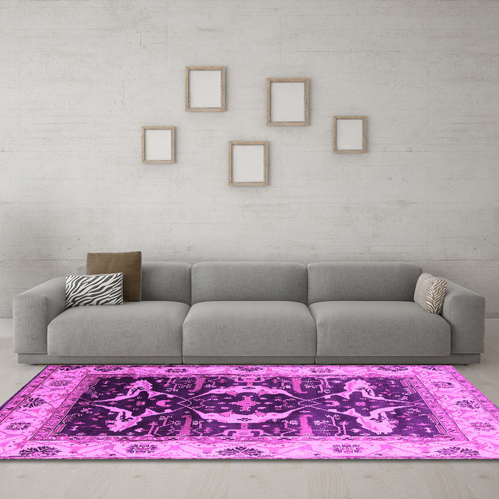 Machine Washable Oriental Pink Industrial Rug in a Living Room, wshurb1659pnk