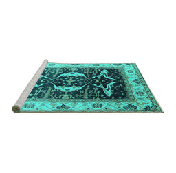 Sideview of Machine Washable Oriental Turquoise Industrial Area Rugs, wshurb1659turq