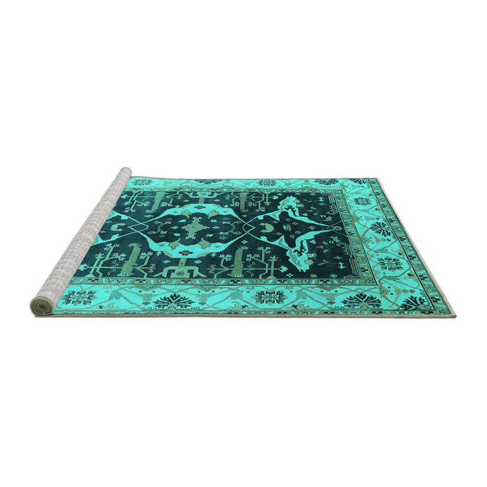 Sideview of Machine Washable Oriental Turquoise Industrial Area Rugs, wshurb1659turq