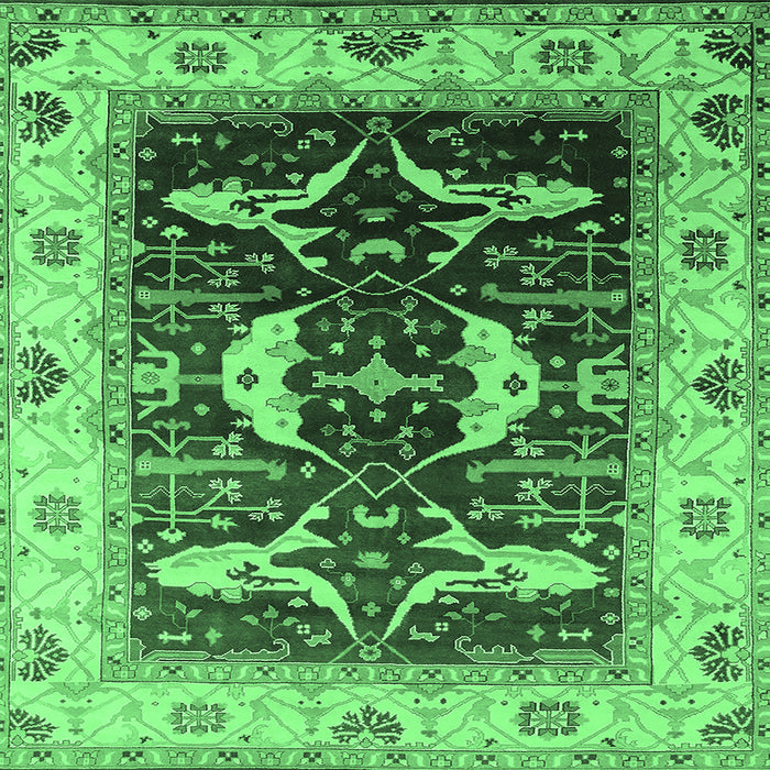 Square Machine Washable Oriental Emerald Green Industrial Area Rugs, wshurb1659emgrn