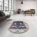 Round Mid-Century Modern Silver Pink Oriental Rug in a Office, urb1659