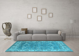 Machine Washable Oriental Light Blue Industrial Rug in a Living Room, wshurb1660lblu