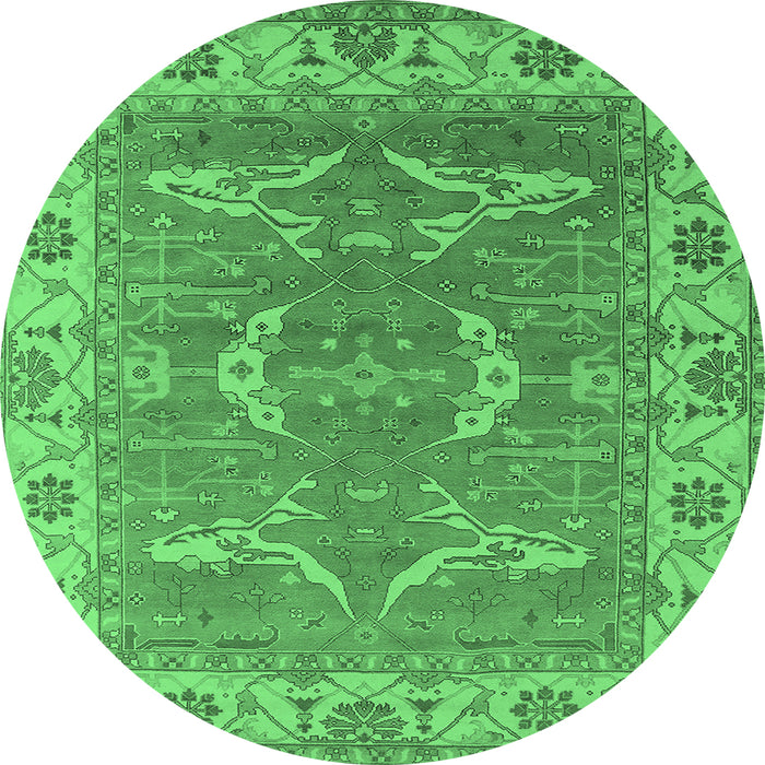 Round Machine Washable Oriental Emerald Green Industrial Area Rugs, wshurb1660emgrn