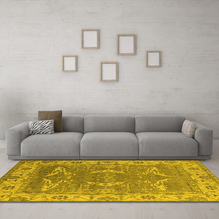 Machine Washable Oriental Yellow Industrial Rug in a Living Room, wshurb1660yw