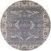 Round Mid-Century Modern Silver Pink Oriental Rug, urb1660