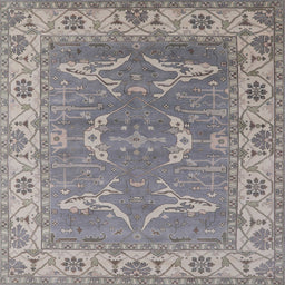 Square Mid-Century Modern Silver Pink Oriental Rug, urb1660