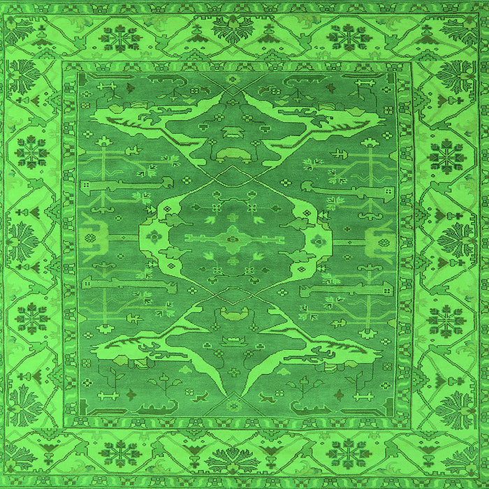 Square Machine Washable Oriental Green Industrial Area Rugs, wshurb1660grn